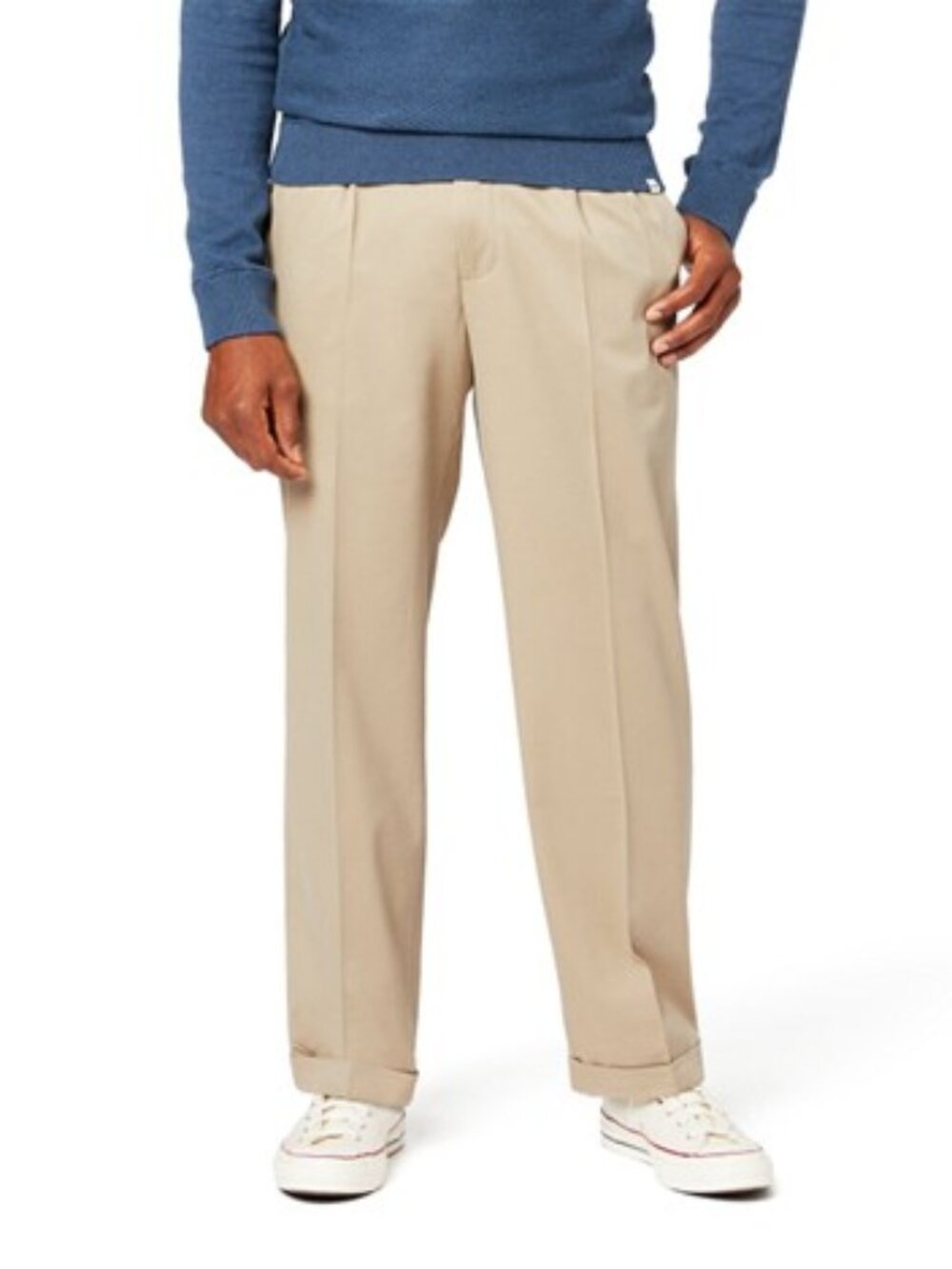 Dockers Brushed Tri-Blend Relax Fit Pleated, Cuffed Pants, 38W X 34L, Beige